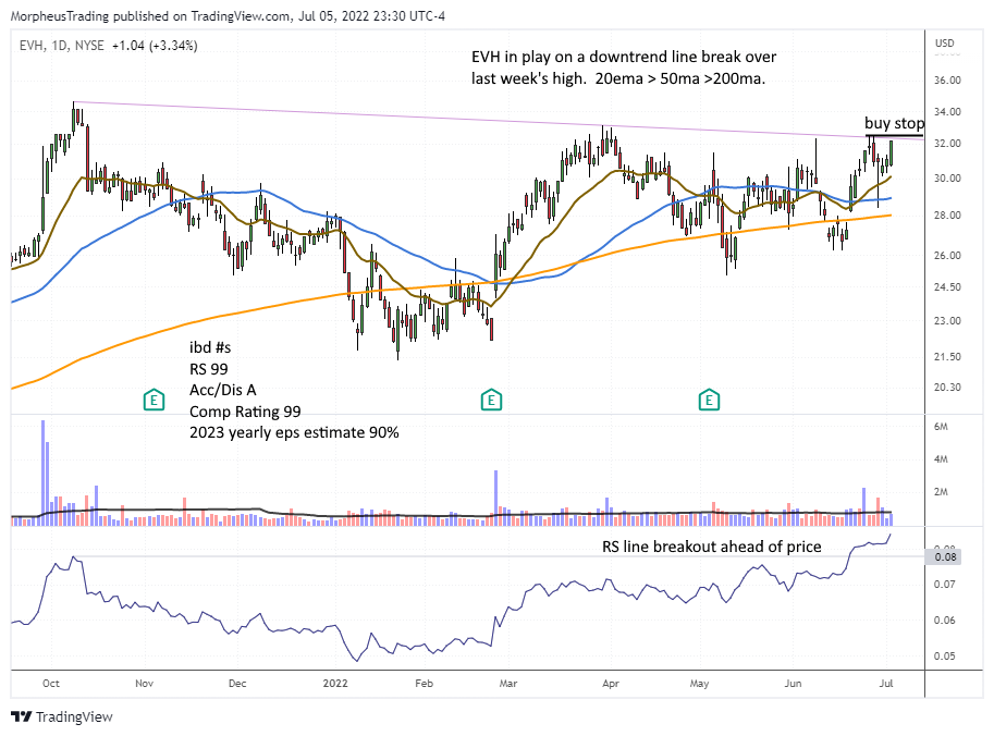 The Wagner Daily - $HRMY Cup with Handle: Buy on Breakout 8 $EVH daily